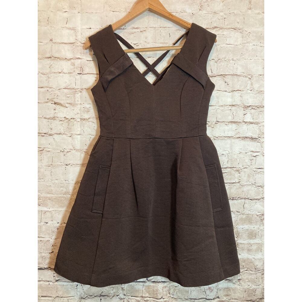 Nanette Lepore Dress Womens 4 Chocolate Brown Ribbed Textured A Line Pockets